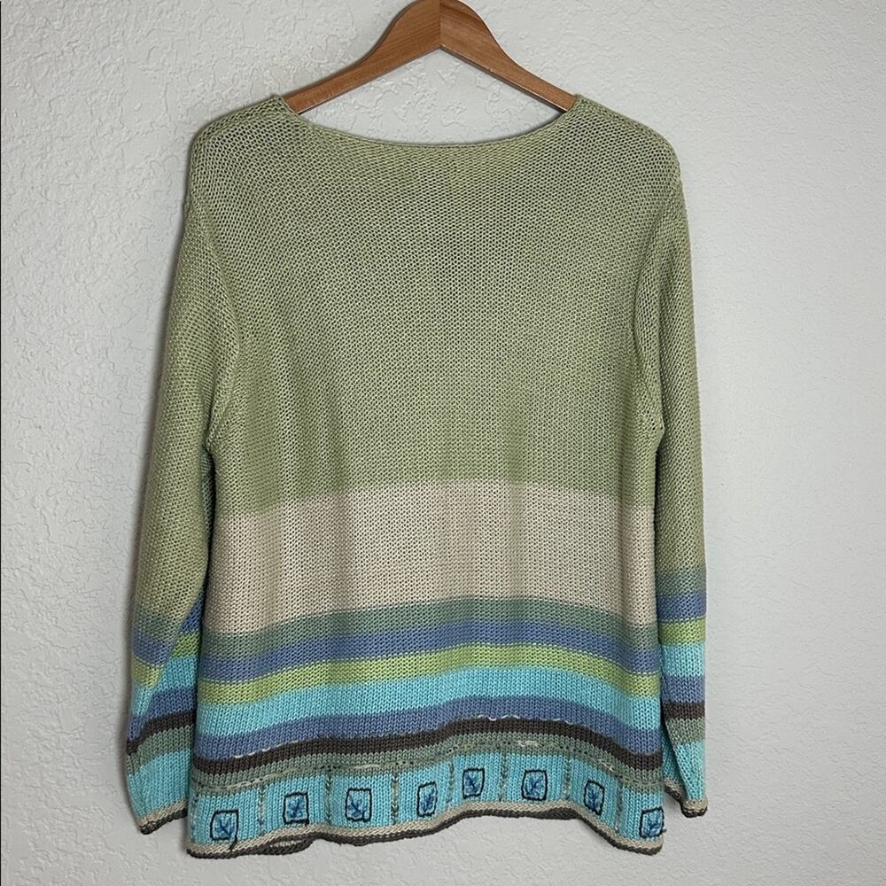 Vintage Sigrid Olsen 1X Green Blue Knit Cardigan Sweater Coastal Grandma Teacher - Picture 6 of 7